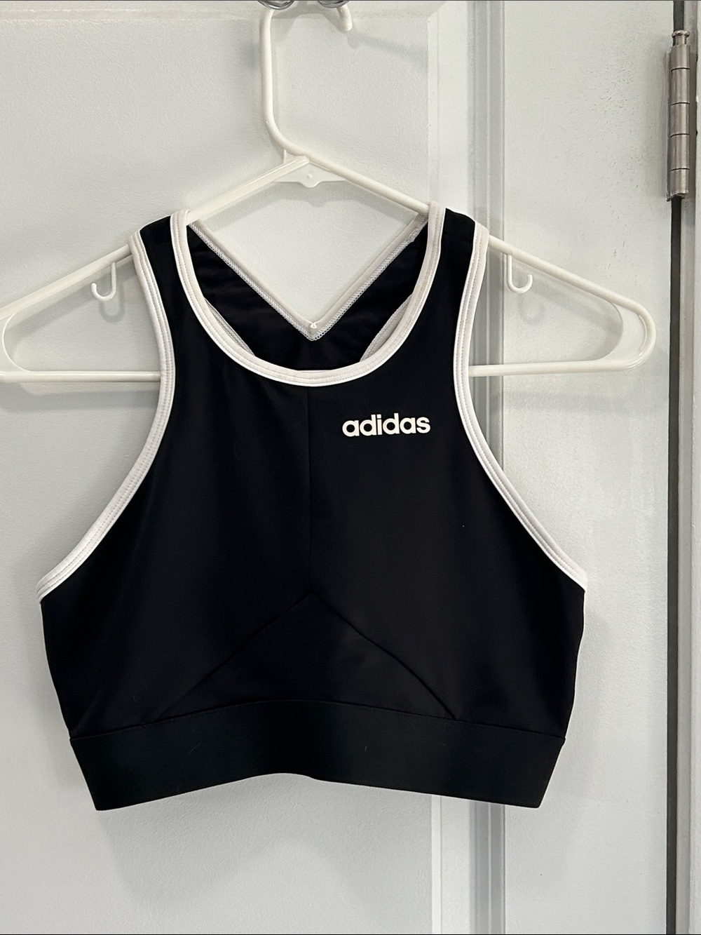 adidas Black Sports Bra with White Trim High-Neck Racerback